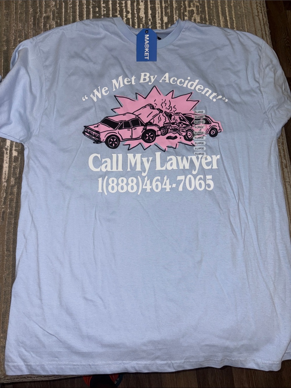 Men's Light Blue Graphic Tee - "Call My Lawyer"